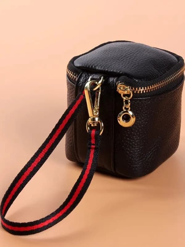 Gyfertern Women's Leather Coin Purse Handheld Lipstick Storage Bag Brown Simple Earphone Wallet Soft Surface PU Material