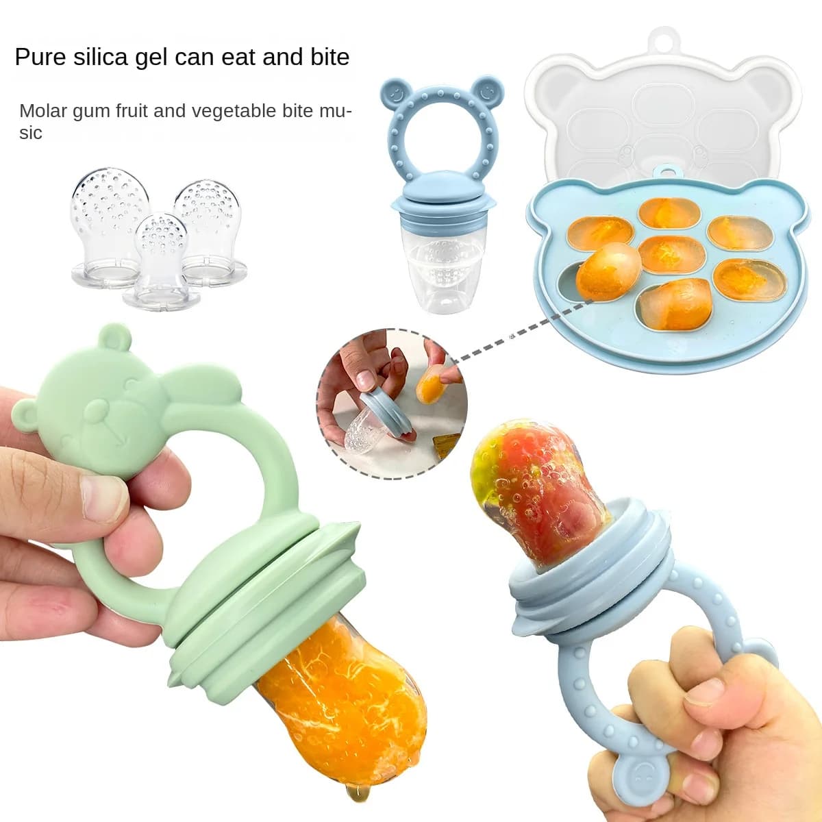 Massaggiagengive in Silicone per uso alimentare prodotti per bambini ecologici Set per l'alimentazione porta ciuccio per bambini mangiatoia per succhietto in Silicone per frutta per bambini