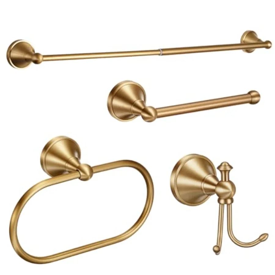 Set di 4 Accessori Bagno in Ottone Anticato da Parete: Portasciugamani, Anello Portasciugamani, Porta Carta Igienica e Gancio Porta Accappatoio