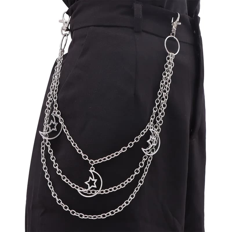 Multi‑Layer Star Moon Pendant Pants Chain Unisex Metal Waist Chain Gothic Y2K Aesthetic Jeans Hanging Fashion Decor Accessory