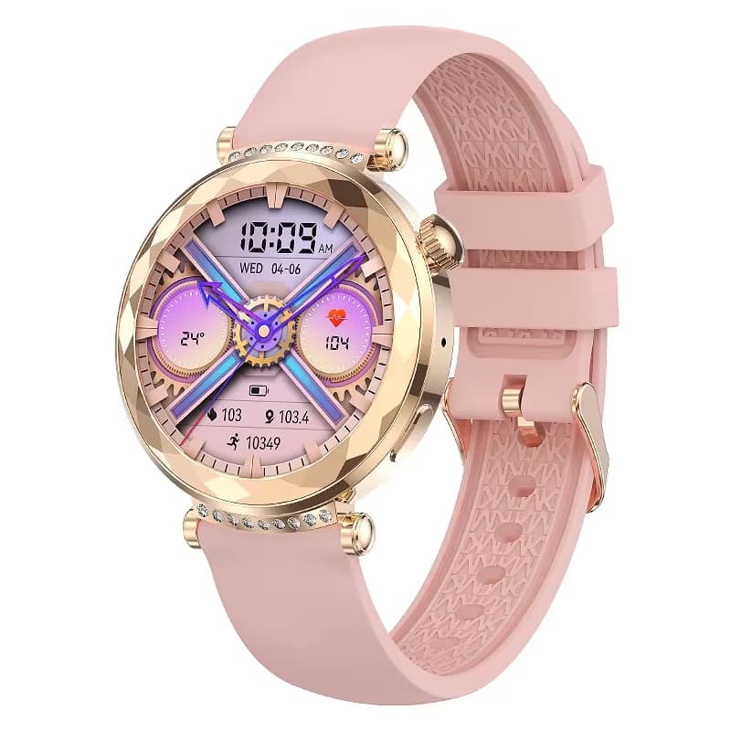 Women's Smartwatch with Bluetooth Call, 1.19 Inch AMOLED Screen, Cardiaca Frequency Monitoring, Fitness, Waterproof, Music and NFC