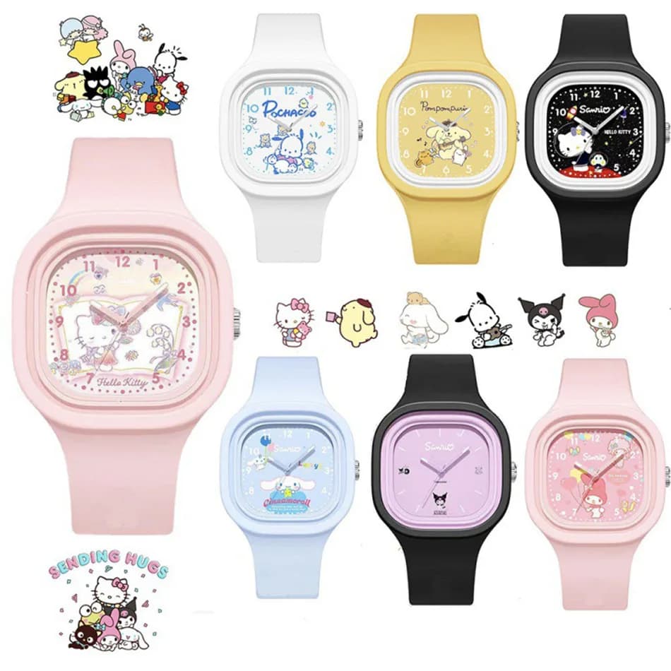 Hello Kitty Orologi Kuromi Cinnamoroll Sanrio Cinturino in silicone al quarzo Casual Cartoon Melody Orologio Ragazza Bambino Regalo di compleanno