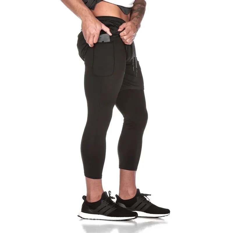Men's sports pants, outdoor casual basketball, running and fitness two-in-one, men's breathable quick-drying 9-inch shorts