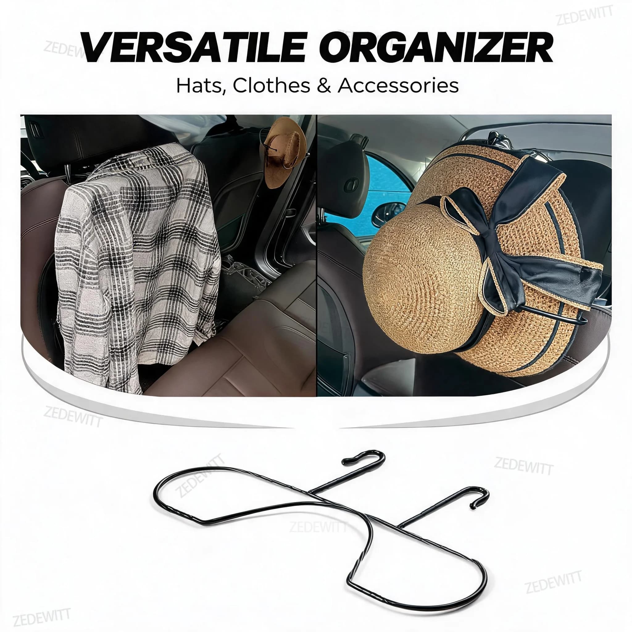 Cowboy Hat Holder Durable Folding Stainless Steel Car Hat Rack For Truck SUV Seat Back Clothes Hanger Interior Storage Organizer