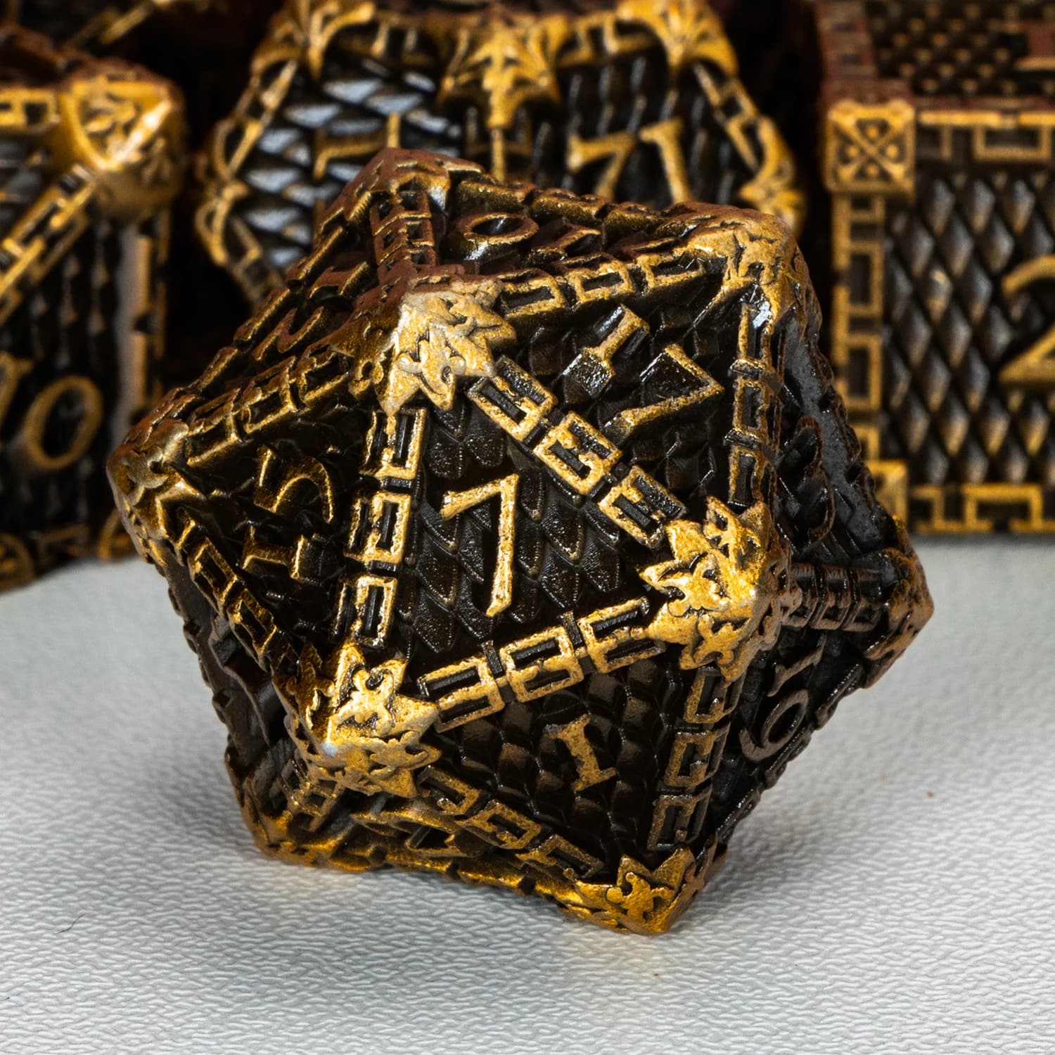 Set di Dadi Poliedrici in Metallo Dorato Antico a Scaglie di Drago per D&D Dungeons & Dragons, Gioco di Ruolo da Tavolo RPG