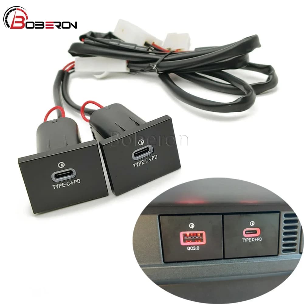 Caricatore auto doppio USB-C PD nero a ricarica rapida per Ford Focus 2 Mk2 2009-2011