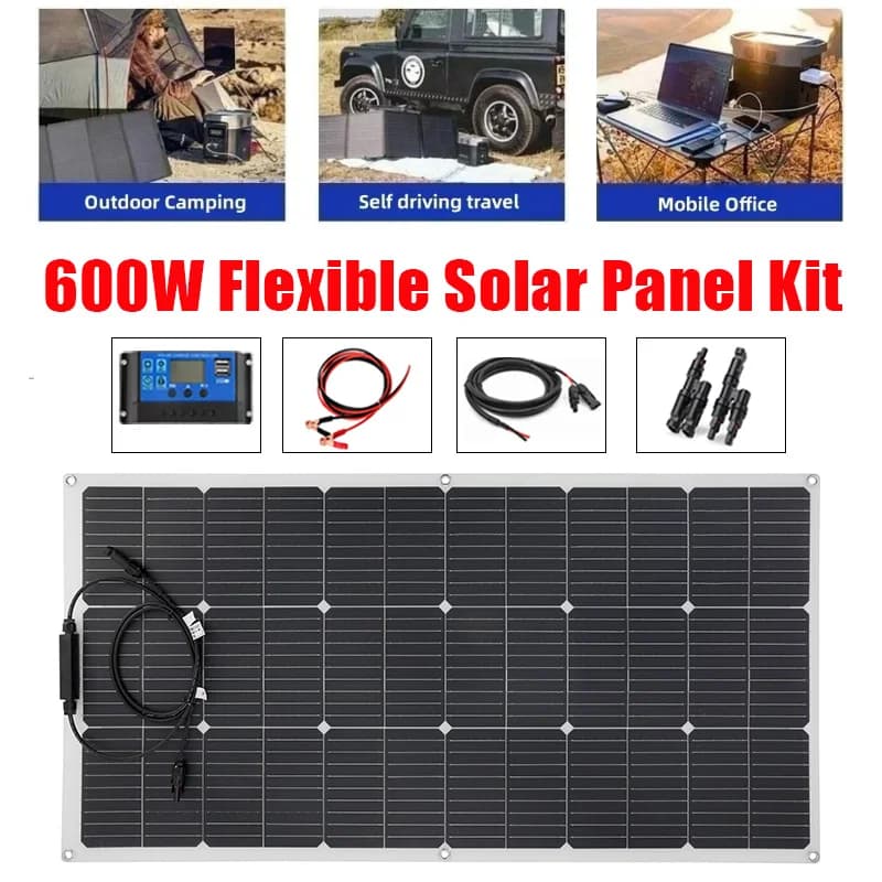 Kit pannello solare 600W 300W 18V Caricatore flessibile monocristallino per celle solari per campeggio all'aperto Yacht Camper Auto RV Barca