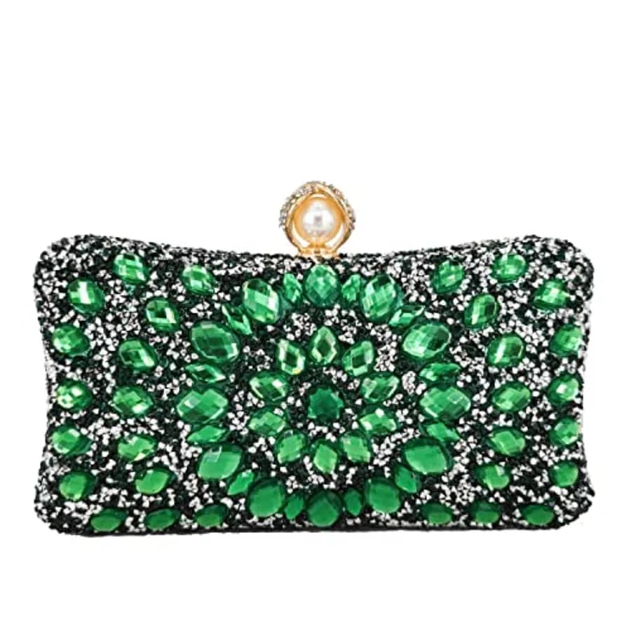 Boutique De FGG Mini Pochette con Chiusura a Perla e Cristalli per Donne, Borse da Sera, Borsette da Matrimonio, Clutch con Strass per Feste