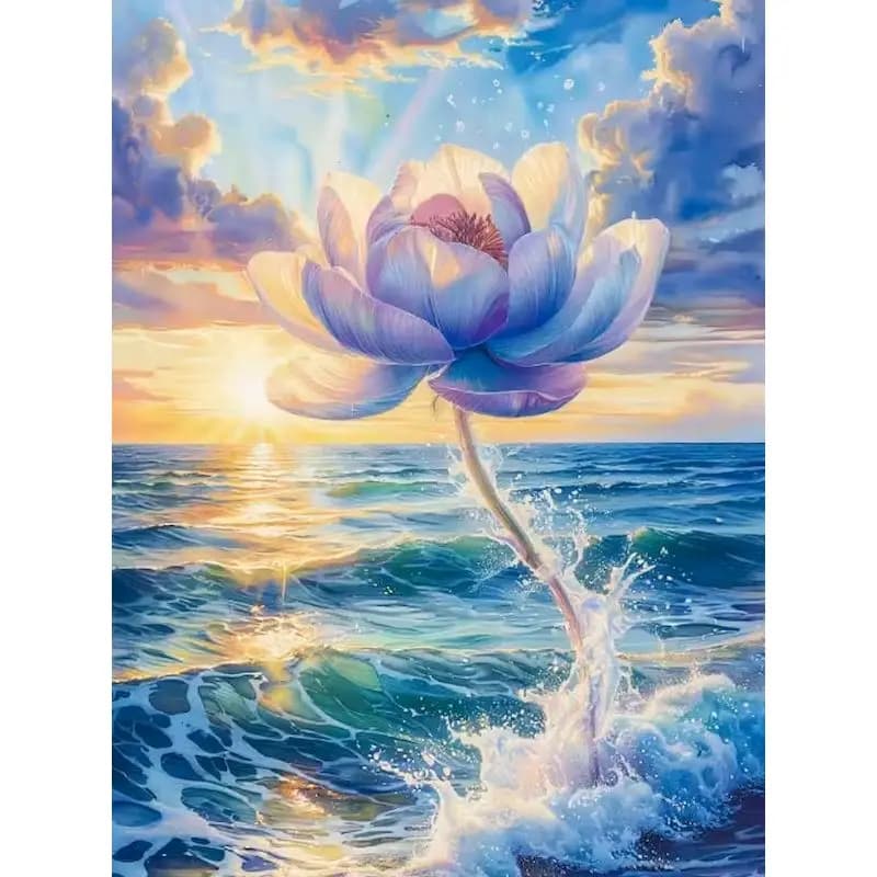 GATYZTORY Lotus Flower Painting By Numbers For Adults Kits Acrylic Paint On Canvas Sunset Sea Wall Art Numbers Painting For Home