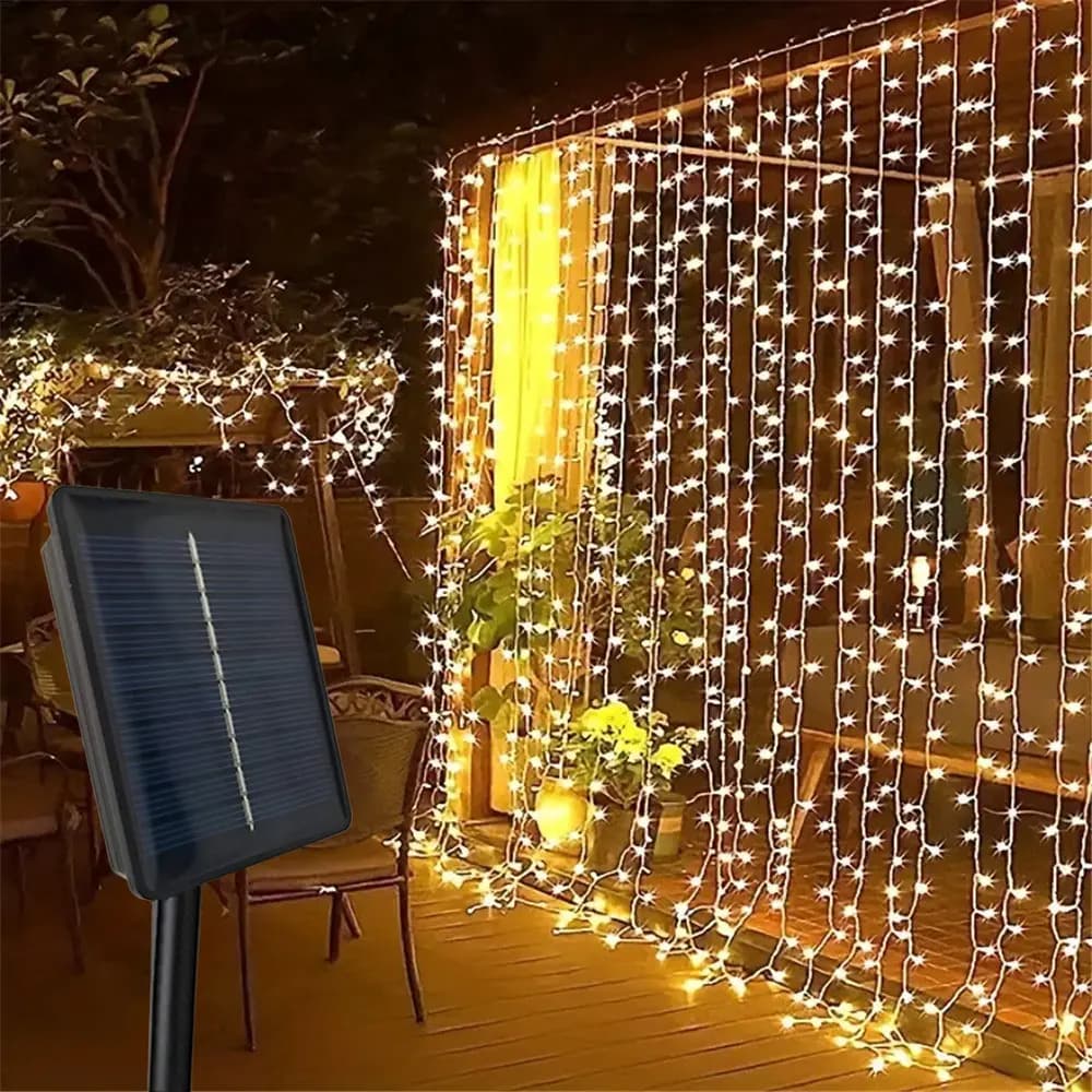 Luci a tenda solari a LED per esterni impermeabili, 300 LED, ghirlanda decorativa, luci a stringa per giardino, Natale, luci fatate a stringa