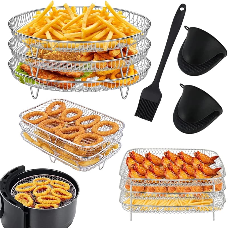 3 Layer Air Fryer Stackable Grill Stainless Steel Grill 304 Airfryer Oven Grill Steam cooker Cooking equipment