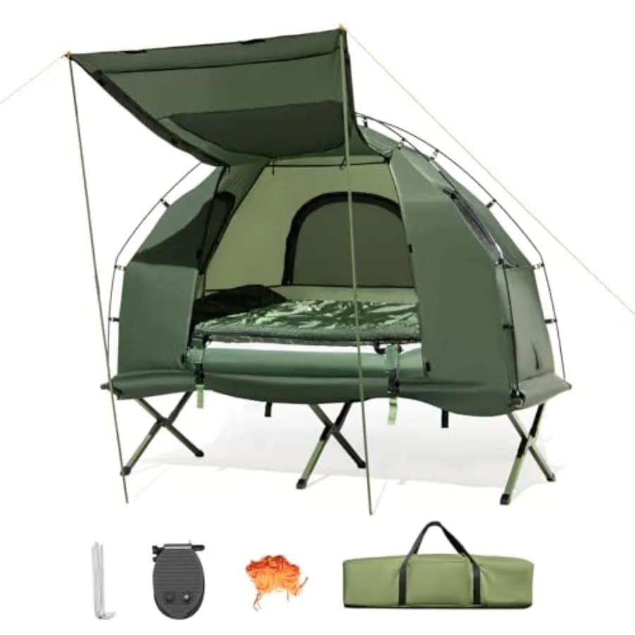 Tenda Letto 5-in-1 con Materasso ad Aria, Sacco a Pelo, Cuscino, Tettuccio, Finestre a Rete con Cerniera, Borsa per il Trasporto - Tenda Rialzata per Campeggio ed Escursionismo