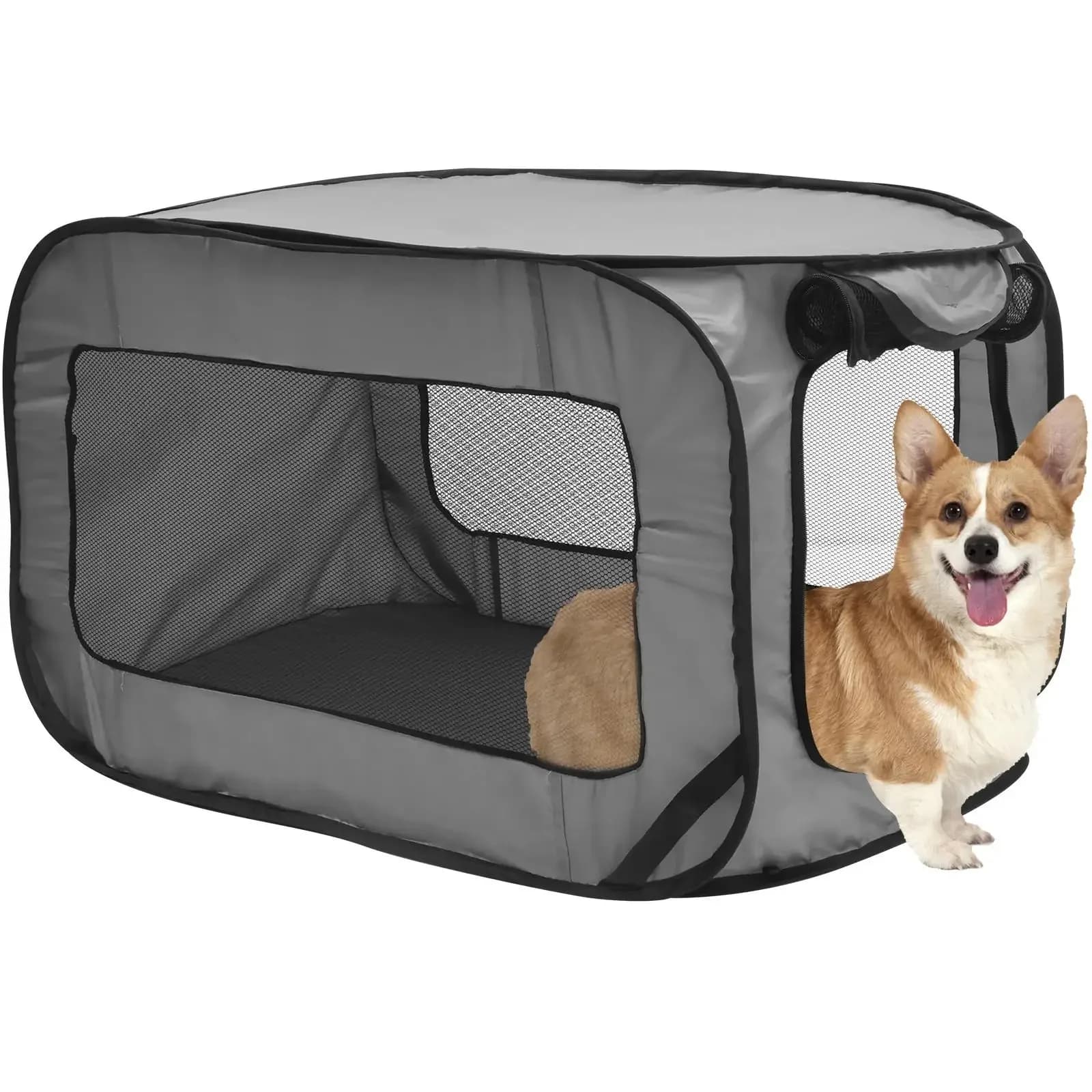 Trasportino Pieghevole per Cani da Viaggio, Gabbia Pop-Up per Cuccioli con Porta a Rete con Cerniera per Interni ed Esterni, Tenda Trasportino per Cani e Gatti