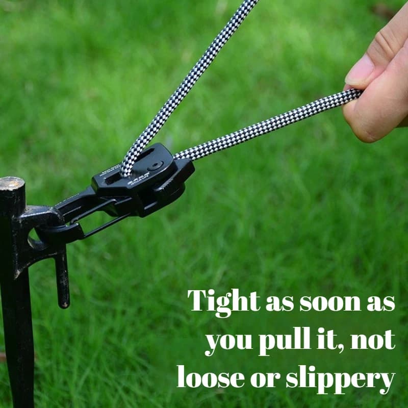 Tenditore per corda per tenda da campeggio Corde in lega di alluminio Fibbia Regolatore per cavo per tenda Strumenti di sopravvivenza all'aperto Ganci a cricchetto Forniture per tende