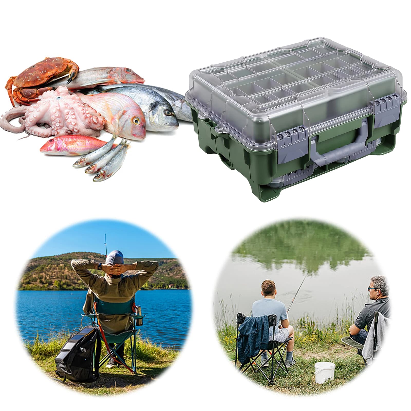 Universal Fishing Equipment Box with Interior Design Removable for Fishing Gifts (Green)