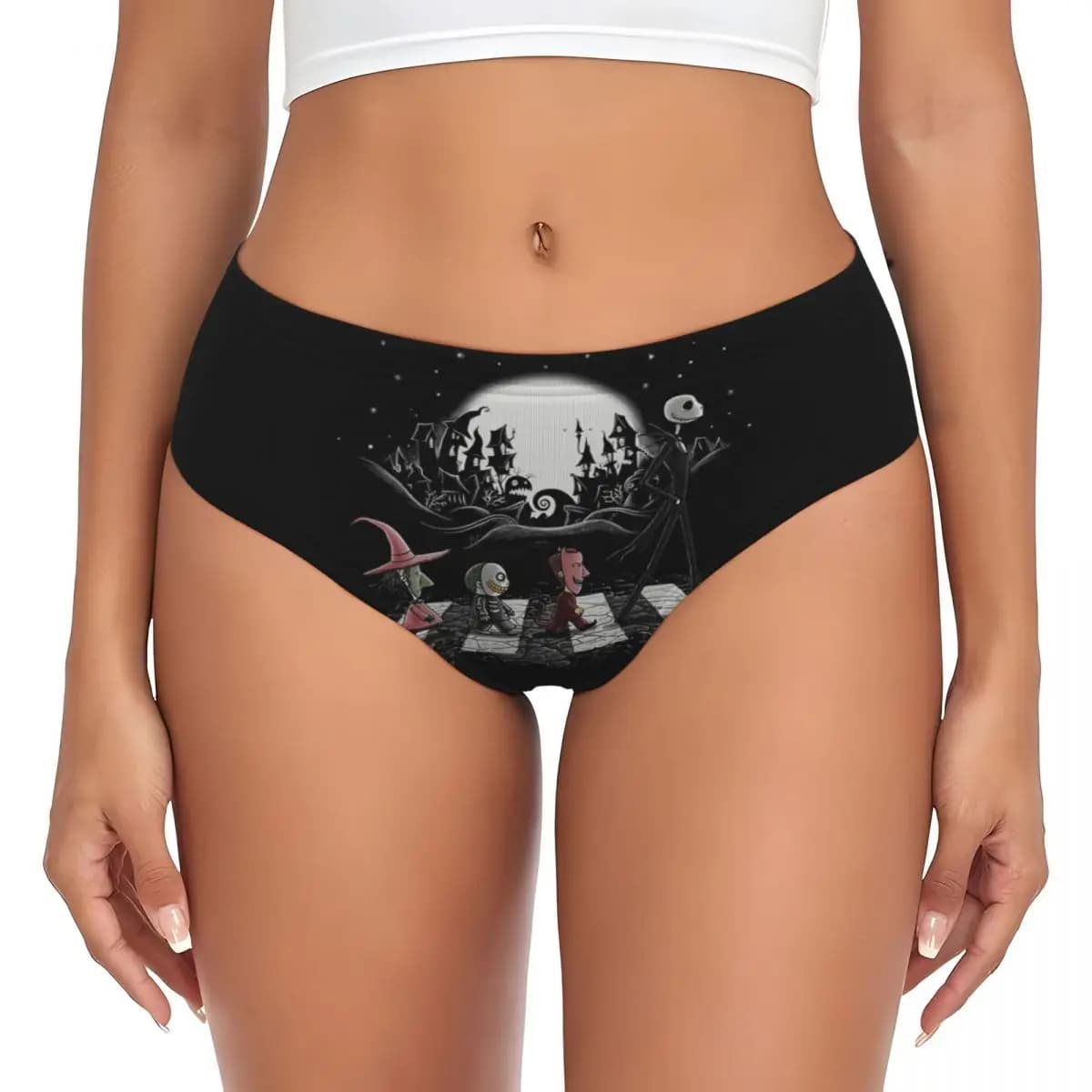 Mutandine Personalizzate Jack Sally Skull Halloween da Donna Traspiranti, Regalo di Natale e San Valentino, Ispirate a Tim Burton