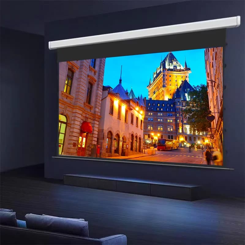 Schermo per proiettore a tensione con linguetta motorizzata in materiale bianco per cinema di alta classe da 60-150 pollici per proiettori a lungo lancio Supporto 4K 3D