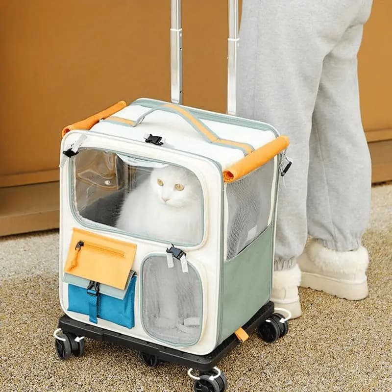 Pet Backpack with Wheels, Comfort Cat Backpack Removable Rolling Wheels, Pet Rolling Carrier, Dog Backpack Great for Travel