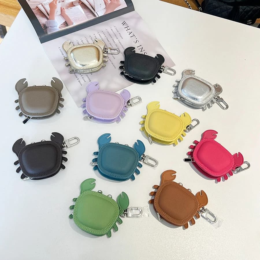 Portamonete di lusso in microfibra di pelle di mucca con granchio, regalo per cartoni animati, portafoglio piccolo, mini borsa con ciondolo appeso
