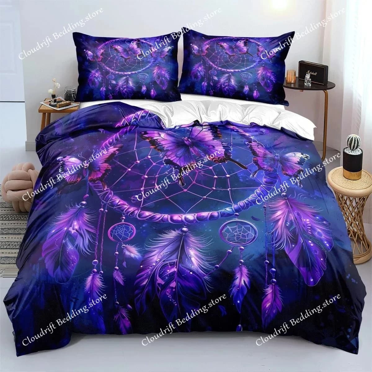 Dream Dreamcatcher Duvet Cover for Girls Adult Bohemian Mandala Feather Print Bedding Microfiber Comforter Cover Bedroom Decor
