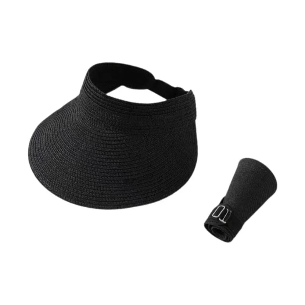 Cappello da Sole in Paglia Tinta Unita alla Moda, Traspirante e Regolabile, con Visiera Estiva, Cappello per Coda di Cavallo, Pieghevole, a Tesa Larga, da Spiaggia e Sportivo