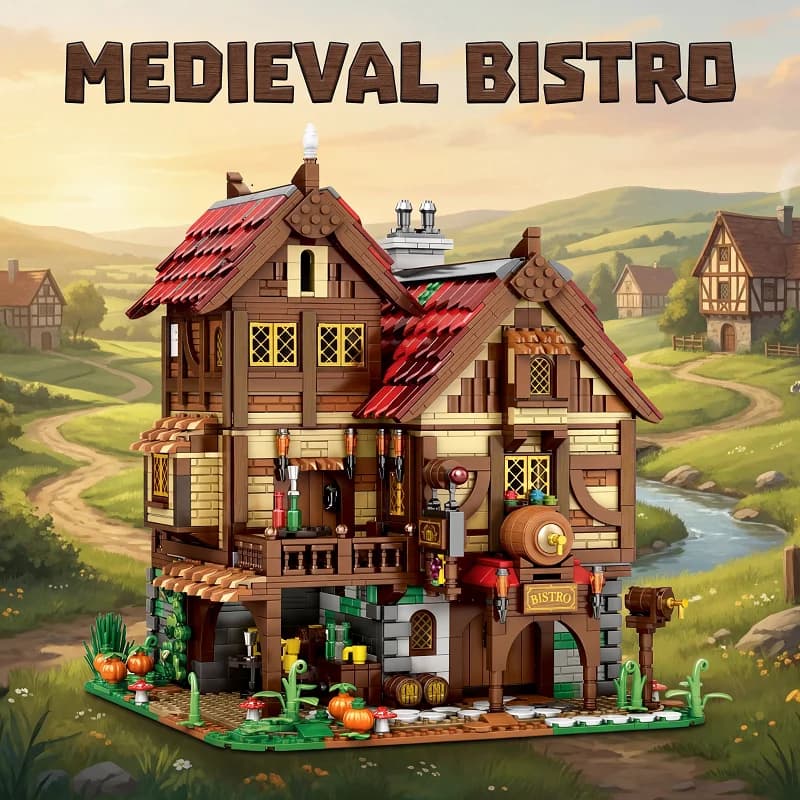 Kit di Costruzione Architettonica Bistrot Medievale Edifici Europei del Secolo, Modello in Mattoncini con Vista Cittadina, Giocattolo per Ragazzi e Adulti, Regalo per Bambini, 2831 Pezzi