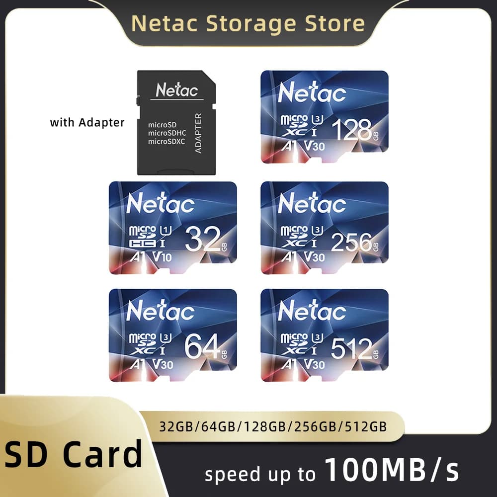 Scheda SD di memoria originale Netac Micro con schede microSDXC adattatore 512 GB 256 GB 128 GB 64 GB 32 GB Scheda di memoria U3 A1 P500