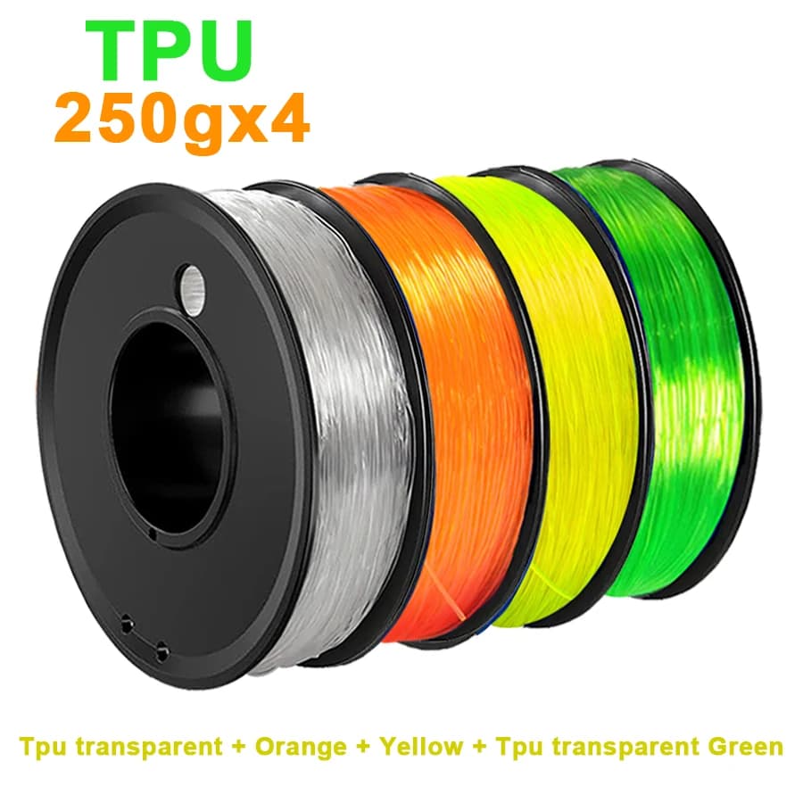 250gx4 3D Printer Flexible TPU Transparent Elastic Yellow Filament Flexible 1.75mm 3D Printing Material Transparent 1Kg