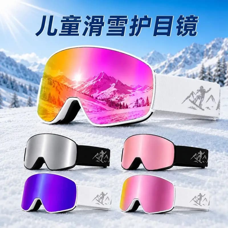 Children's frameless double-layer anti-fog ski -on nearsightedness, snow goggles with clip-on design