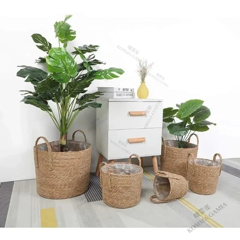 Cesto Portafiori Extra Large in Paglia Stile Nordico, Cesto Porta Alghe, Cesto per Piante Verdi in Vaso, Cesto Portafiori da Interno Intrecciato a Mano