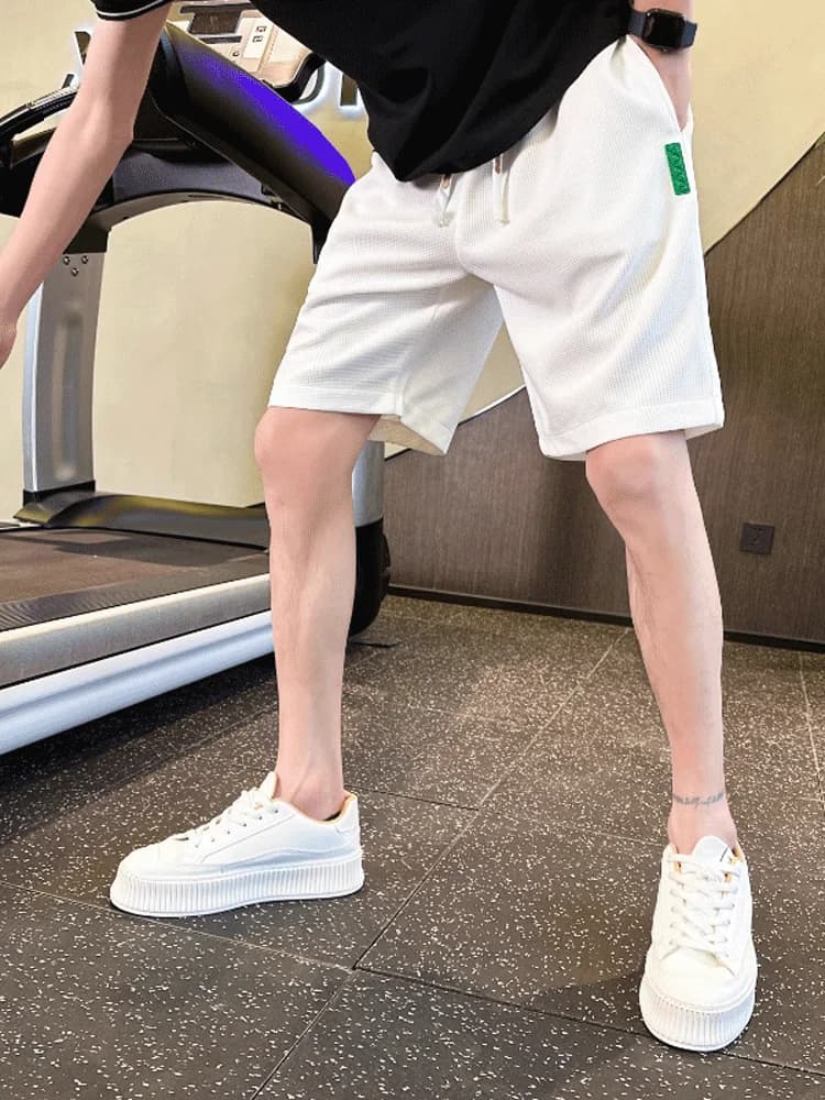 Pantaloncini Estivi Casual Bianchi da Uomo, Modello Sottile con Motivo a Mais, Stile Giovanile e Vibrante, Gamba Dritta, Antirughe, in Poliestere