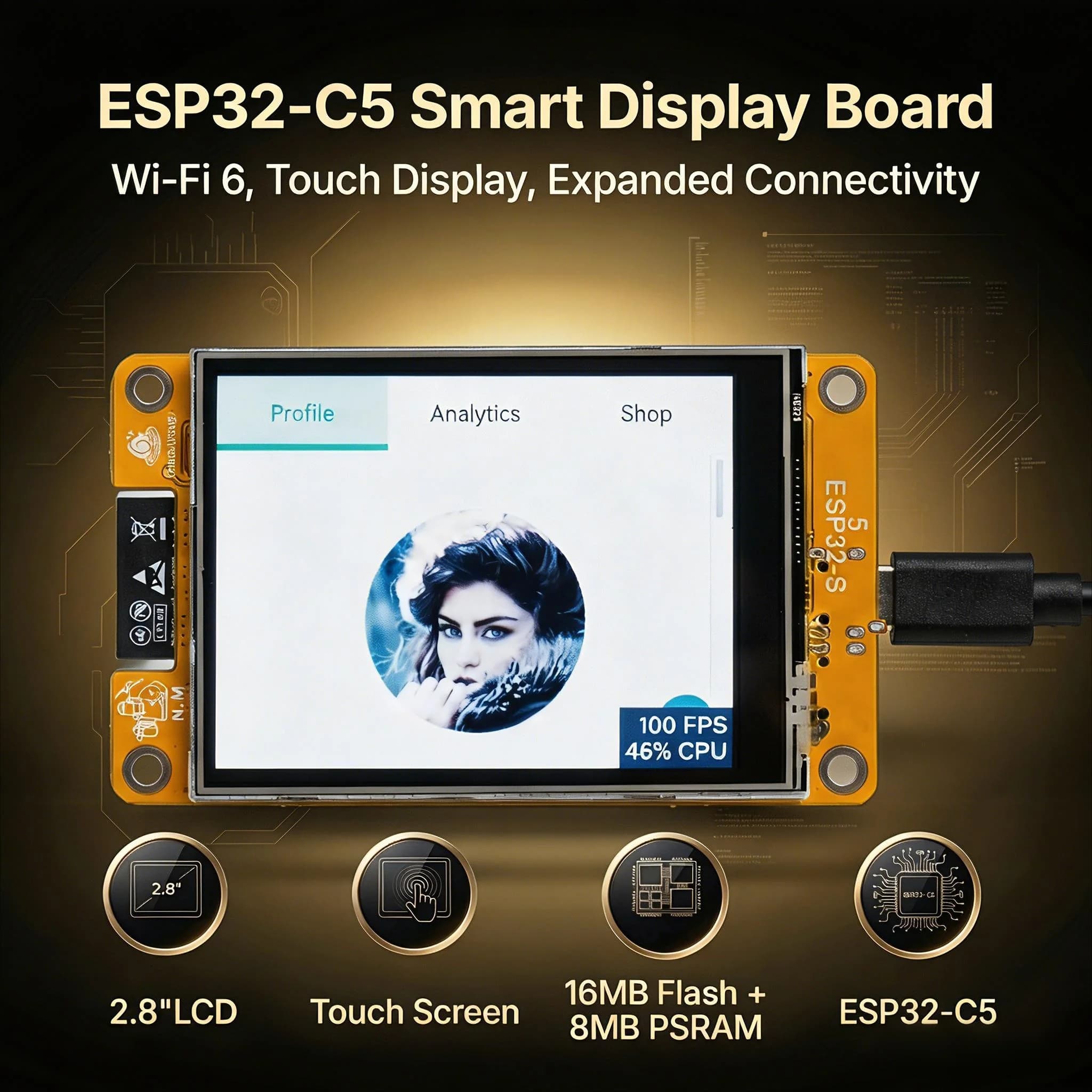 ESP32-C5 with 2.8″ TFT LCD Touchscreen 5GHz Wi-Fi 6 BLE 5.3 ZigBee3.0 Thread 1.3 support NM-RF-HAT 16MB FIash 8MB PSRAM OpenClaw
