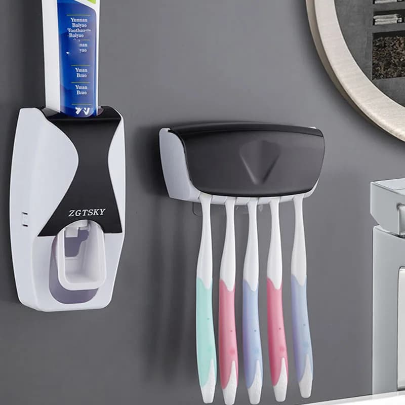 2 pezzi dispenser automatico di dentifricio montaggio a parete portaspazzolino antipolvere montaggio a parete accessori per il bagno set spremiagrumi
