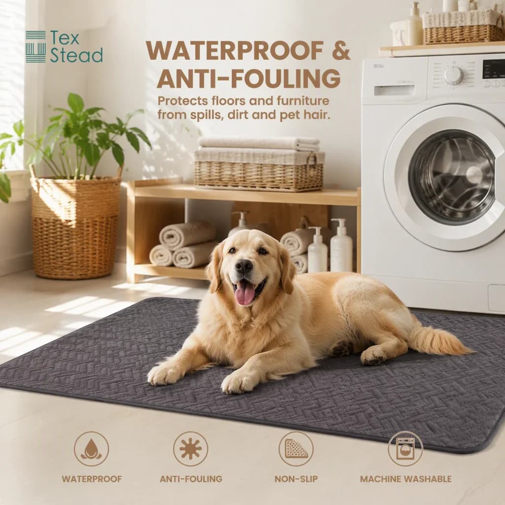 Waterproof Anti-Slip Double Sided Brick Texture Pet Bed, Stain Resistant Furniture Protector PU Foam Mat for Indoor Dogs Cats