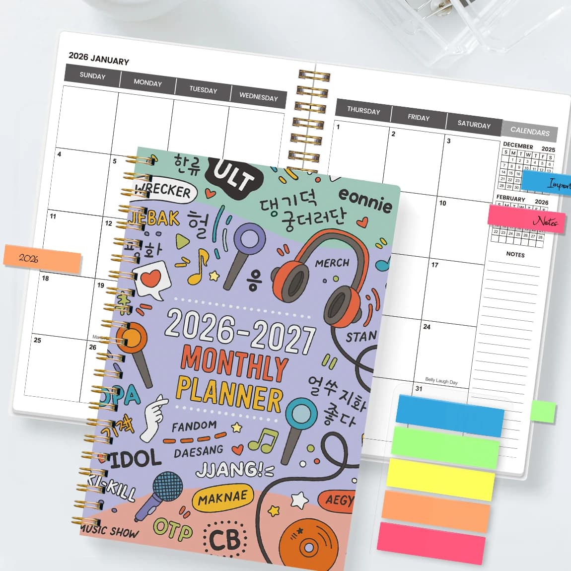 2026-2027 Agenda mensile A5 Rilegatura a spirale Trendy Graffiti Cover Calendario da 24 mesi Notebook per fan e pianificazione quotidiana