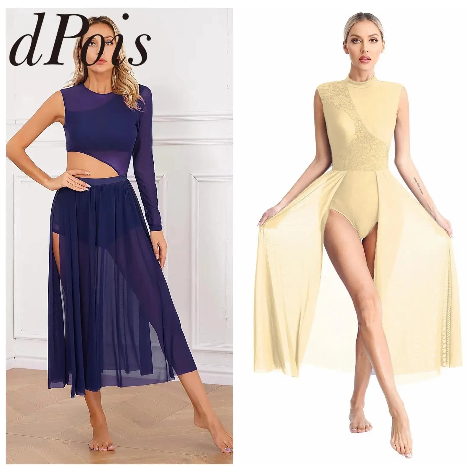 Costume da ballo lirico da donna elegante Maglia divisa in vita cava Pattinaggio di figura Ginnastica Body Dress Femme Abito da ballo per balletto