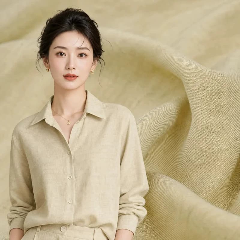 Vintage Beige Sand Washed Linen Fabric Shirt Suit Dress Curtain Tablecloth Handmade Sewing DIY Craft Material Apparel Textile