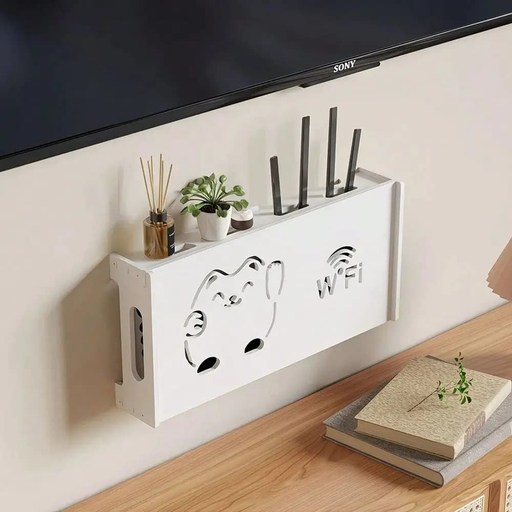 WallMounted Router Storage Box, Thickened Board, 2 Hollow Styles Lucky Cat WiFi Hollow Louver Breathable Heat Dissipation Desig