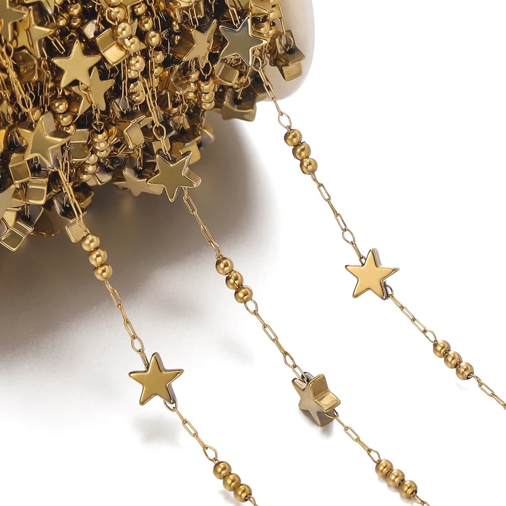 Catene con ciondoli pendenti a catena a maglie a stella in acciaio inossidabile da 1 metro per collana, cavigliera, creazione di gioielli, accessori per cavigliera braccialetto fai da te