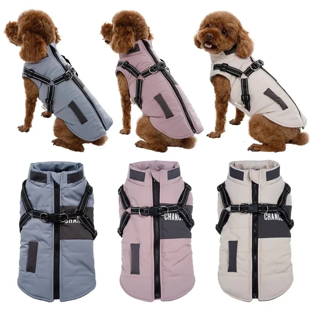Giacca a vento per cani da compagnia con gilet con guinzaglio a doppia D Giacca per cani Felpa con cappuccio per cani calda Vestiti caldi per cani