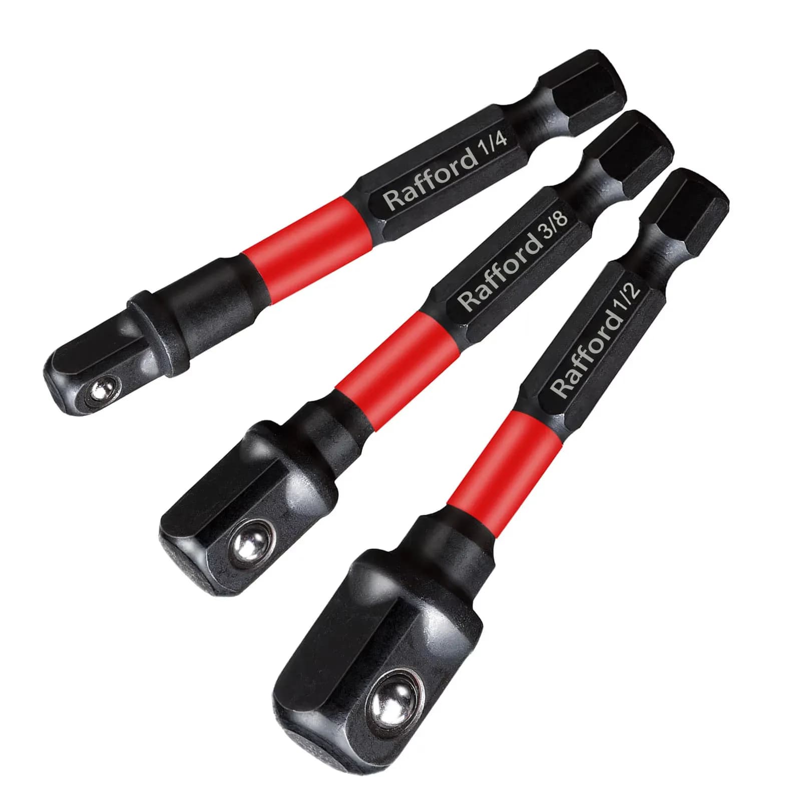 Set of percussion adapters Rafford, 1/4" 3/8" and 1/2" unit, extension tip with support, high torque electric drill adapter