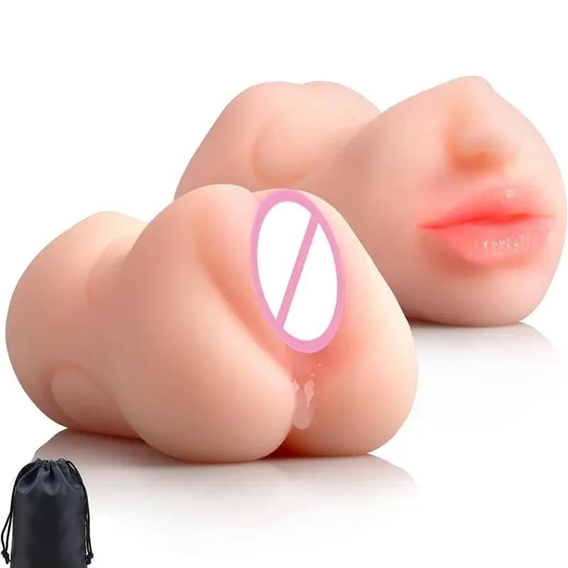 Masturbatore maschile 3 in 1 con figa tascabile con bambola del sesso a bocca con vera vagina orale testurizzata realistica 3D e masturbazione dell'ano stretto