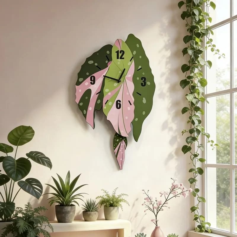 Decorazione Camera da Letto: Orologio Silenzioso da Tavolo, Decorazione Soggiorno: Quadro da Parete con Foglie Oscillanti