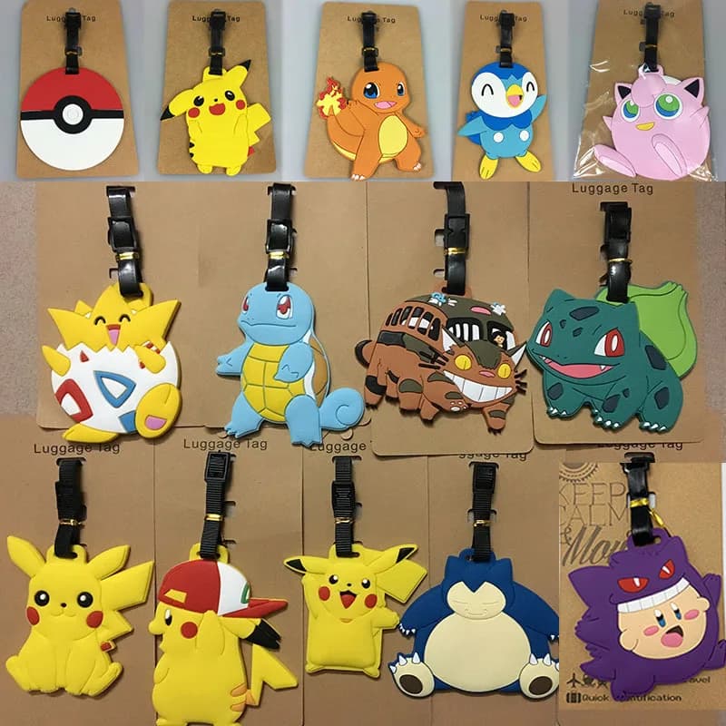 Pokemon Pikachu Gengar Etichette per bagagli Porta valigia Accessori da viaggio ID Addres Etichetta portatile in gel di silice Etichetta per bagagli d'imbarco