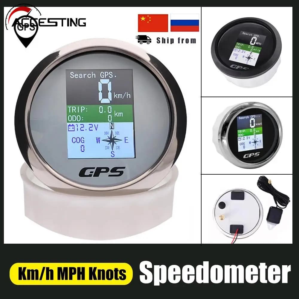 Tachimetro GPS da 85 mm con antenna GPS per barca, auto, yacht, schermo TFT, contachilometri impermeabile, viaggio regolabile, voltmetro ODO COG
