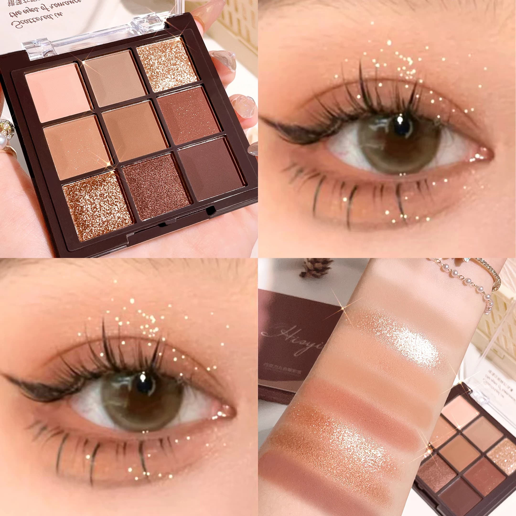 Palettes of 9 color chocolate shades with pearly gloss, fine glitter, opaque tones and highlighters for make-up