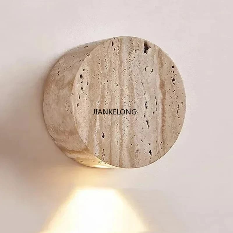JKL Wabi-Sabi Yellow Travertine Wall Light, Natural Stone LED Wall Sconce Lamp For Bedroom Bedside Aisle Stair Restaurant