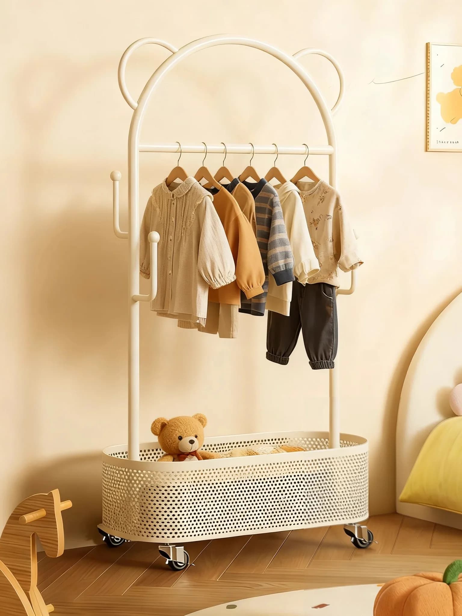 Appendiabiti da terra per cameretta bambini, stile nordico, in acciaio al carbonio, per organizzazione e stoccaggio in camera da letto