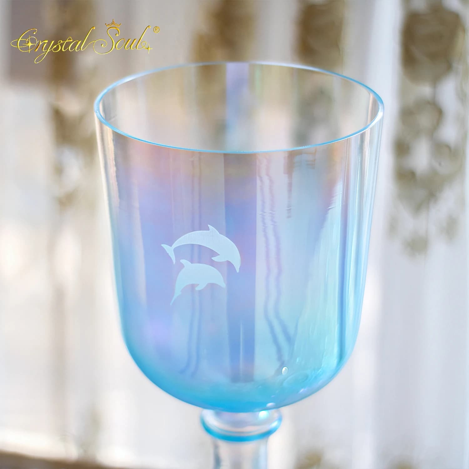 Crystal Soul Custom Carved Holy Chalice Crystal Singing Bowl Sea Blue Alchemy Holy Grail Crystal Bowl