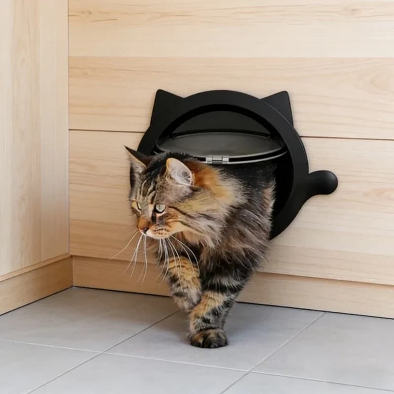 Porta per gatti con chiusura a 4 vie, sicura per animali domestici, adatta per porte interne ed esterne, pareti, per lettiera nascosta, con chiusura a chiave.
